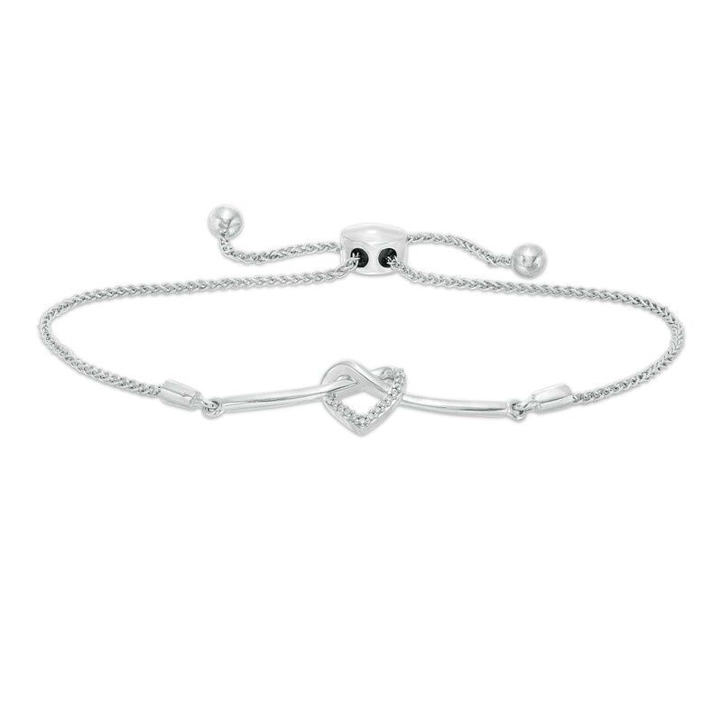 Main Image 1 of Diamond Accent Heart-Shaped Knot Bolo Bracelet in Sterling Silver - 9.5"