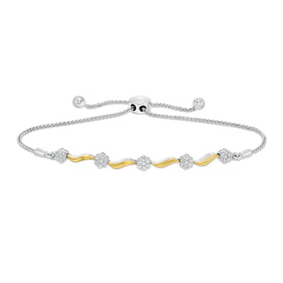 0.40 CT. T.W. Composite Diamond Wavy Bolo Bracelet in Sterling Silver and 10K Gold - 9.5"