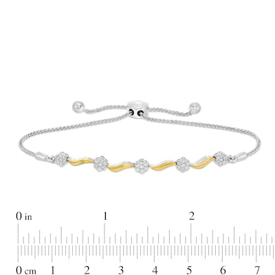 0.40 CT. T.W. Composite Diamond Wavy Bolo Bracelet in Sterling Silver and 10K Gold - 9.5"