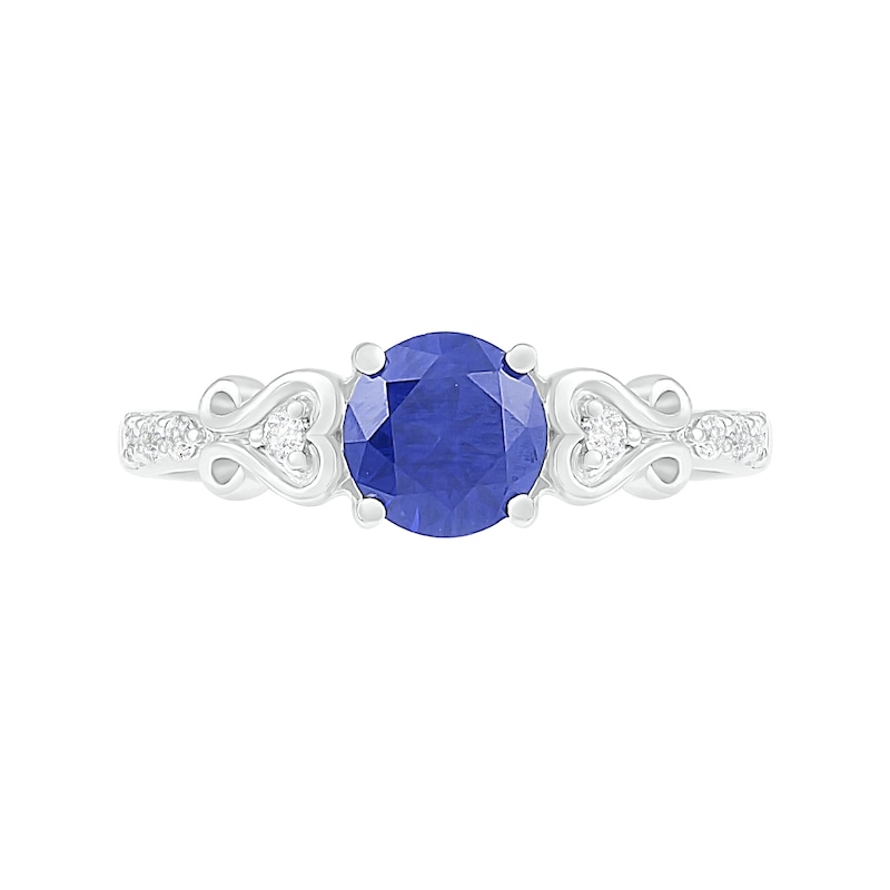 7.0mm Lab-Created Blue and White Sapphire Heart-Sides Ring in Sterling Silver