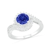 Thumbnail Image 3 of 7.0mm Lab-Created Blue and White Sapphire Sunburst Bypass Frame Vintage-Style Bridal Set in Sterling Silver