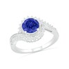 Thumbnail Image 4 of 7.0mm Lab-Created Blue and White Sapphire Sunburst Bypass Frame Vintage-Style Bridal Set in Sterling Silver