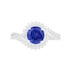 Thumbnail Image 5 of 7.0mm Lab-Created Blue and White Sapphire Sunburst Bypass Frame Vintage-Style Bridal Set in Sterling Silver