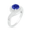 Thumbnail Image 6 of 7.0mm Lab-Created Blue and White Sapphire Sunburst Bypass Frame Vintage-Style Bridal Set in Sterling Silver