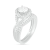 6.0mm White Lab-Created Sapphire Swirl Frame Twist Split Shank Bridal Set in Sterling Silver