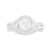 6.0mm White Lab-Created Sapphire Swirl Frame Twist Split Shank Bridal Set in Sterling Silver
