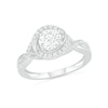 6.0mm White Lab-Created Sapphire Swirl Frame Twist Split Shank Bridal Set in Sterling Silver