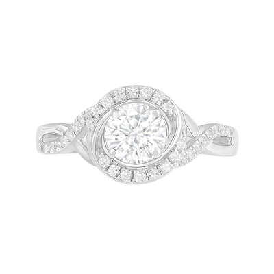 6.0mm White Lab-Created Sapphire Swirl Frame Twist Split Shank Bridal Set in Sterling Silver
