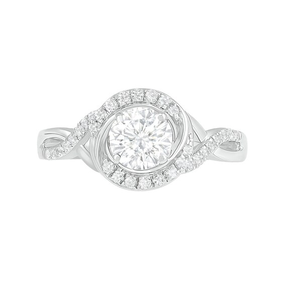6.0mm White Lab-Created Sapphire Swirl Frame Twist Split Shank Bridal Set in Sterling Silver