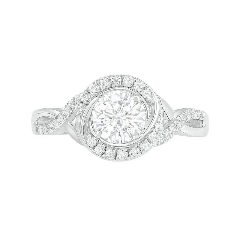 6.0mm White Lab-Created Sapphire Swirl Frame Twist Split Shank Bridal Set in Sterling Silver