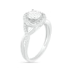 6.0mm White Lab-Created Sapphire Swirl Frame Twist Split Shank Bridal Set in Sterling Silver