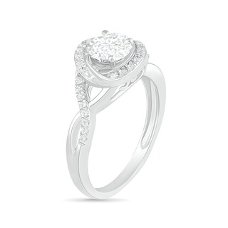 6.0mm White Lab-Created Sapphire Swirl Frame Twist Split Shank Bridal Set in Sterling Silver