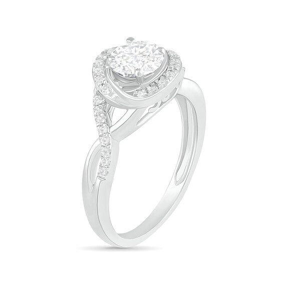 6.0mm White Lab-Created Sapphire Swirl Frame Twist Split Shank Bridal Set in Sterling Silver