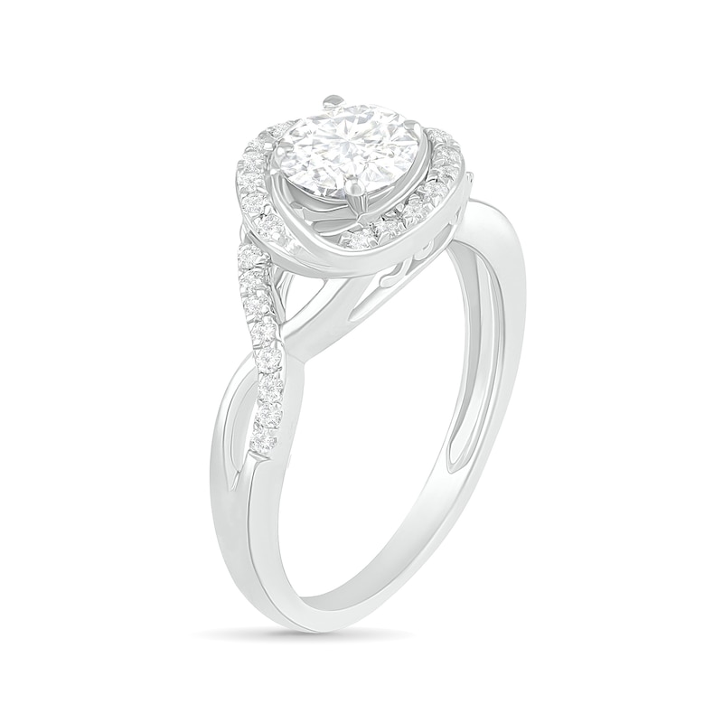 6.0mm White Lab-Created Sapphire Swirl Frame Twist Split Shank Bridal Set in Sterling Silver