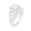 7.0mm White Lab-Created Sapphire Ship's Wheel Frame Three Stone Split Shank Bridal Set in Sterling Silver