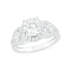 7.0mm White Lab-Created Sapphire Ship's Wheel Frame Three Stone Split Shank Bridal Set in Sterling Silver