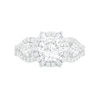 7.0mm White Lab-Created Sapphire Ship's Wheel Frame Three Stone Split Shank Bridal Set in Sterling Silver