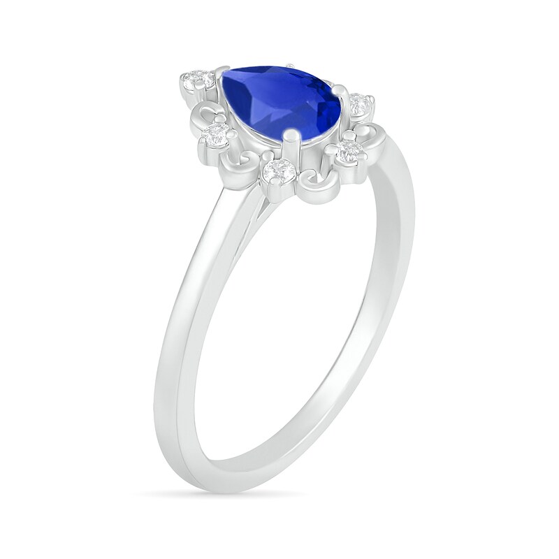 Main Image 6 of Pear-Shaped Lab-Created Blue and White Sapphire Ornate Frame Vintage-Style Bridal Set in Sterling Silver