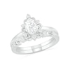 Thumbnail Image 1 of Pear-Shaped White Lab-Created Sapphire Ornate Frame Vintage-Style Bridal Set in Sterling Silver