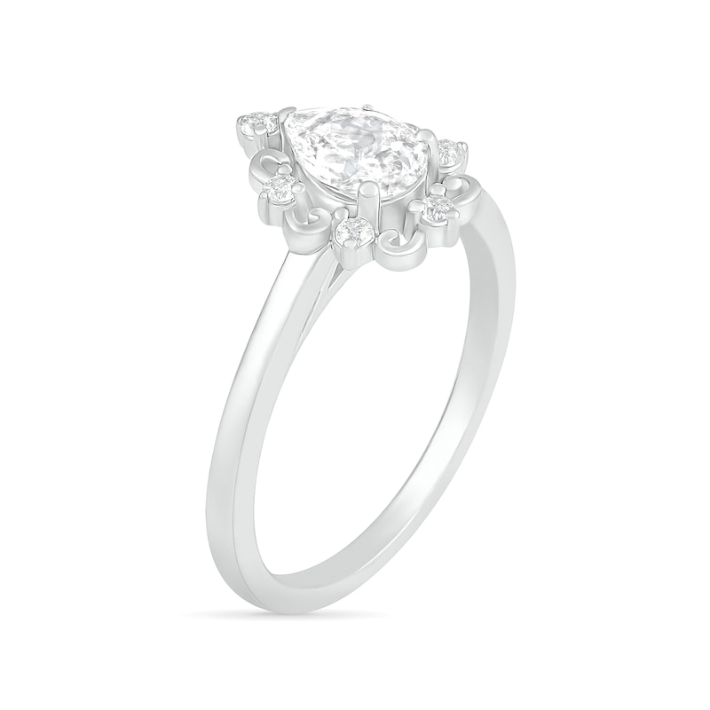 Main Image 6 of Pear-Shaped White Lab-Created Sapphire Ornate Frame Vintage-Style Bridal Set in Sterling Silver