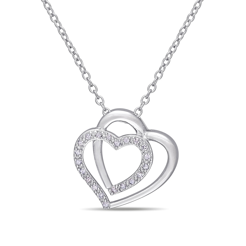 0.10 CT. T.W. Diamond Double Heart Pendant in Sterling Silver|Peoples Jewellers