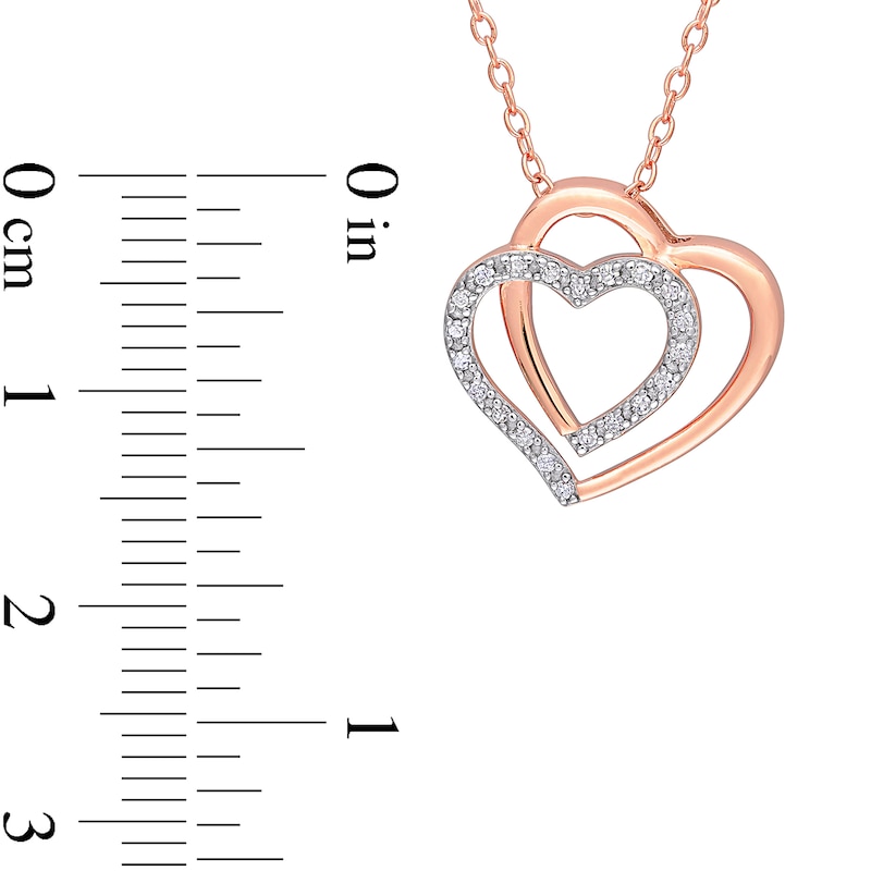 Main Image 3 of 0.10 CT. T.W. Diamond Double Heart Pendant in Sterling Silver with 18K Rose Gold Plate