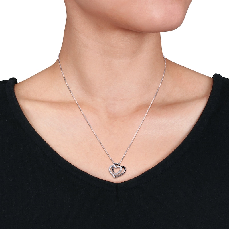 Main Image 2 of 0.10 CT. T.W. Diamond Double Heart Pendant in Sterling Silver and Black Rhodium