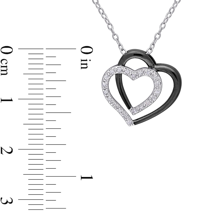 Main Image 3 of 0.10 CT. T.W. Diamond Double Heart Pendant in Sterling Silver and Black Rhodium