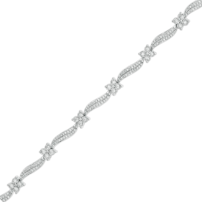 Main Image 1 of 1.00 CT. T.W. Diamond Wavy Flower Station Bracelet in Sterling Silver - 7.25"