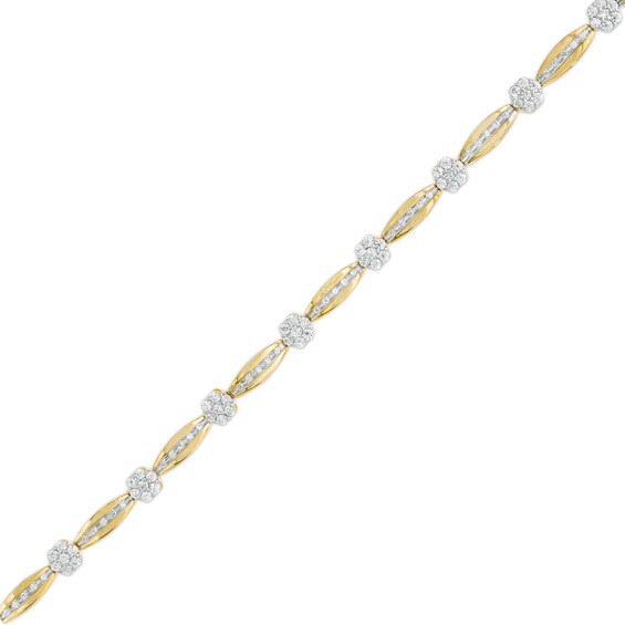 1.00 CT. T.W. Diamond Flower Station Line Bracelet in 10K Gold