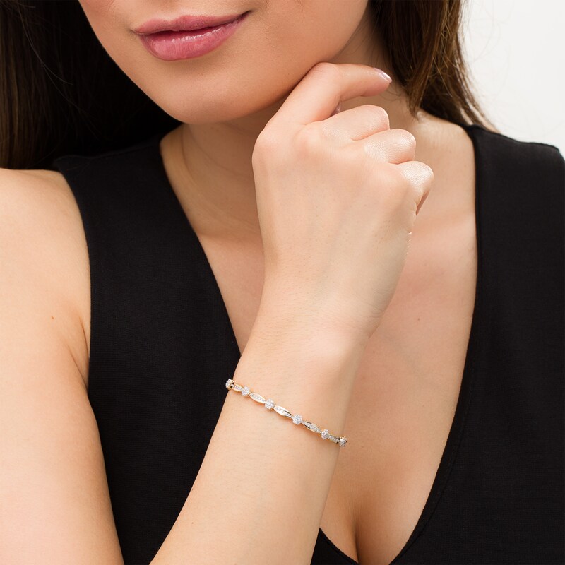 Main Image 2 of 1.00 CT. T.W. Diamond Flower Station Line Bracelet in 10K Gold