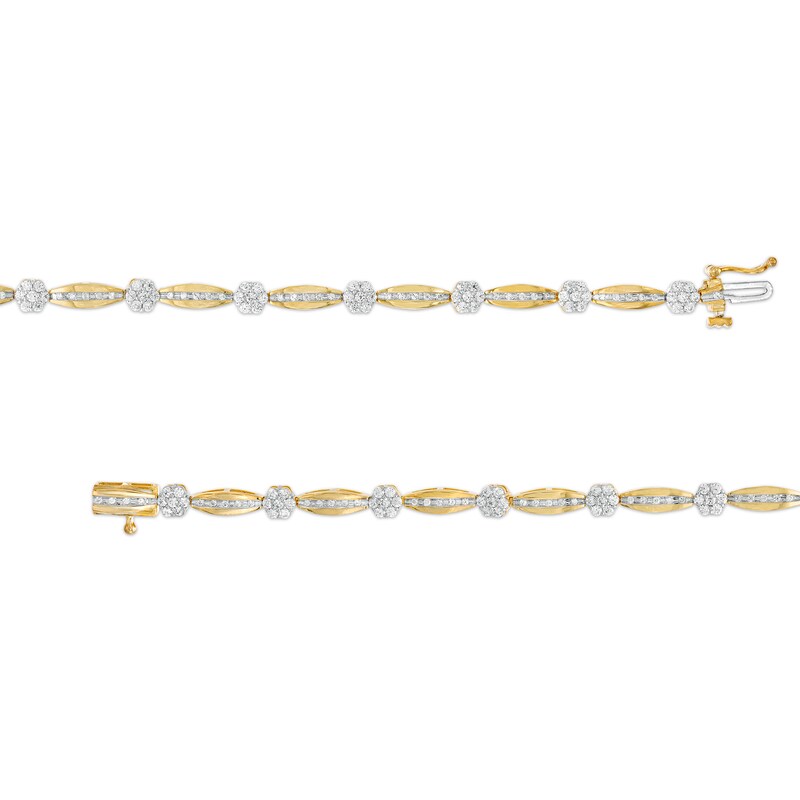 Main Image 3 of 1.00 CT. T.W. Diamond Flower Station Line Bracelet in 10K Gold