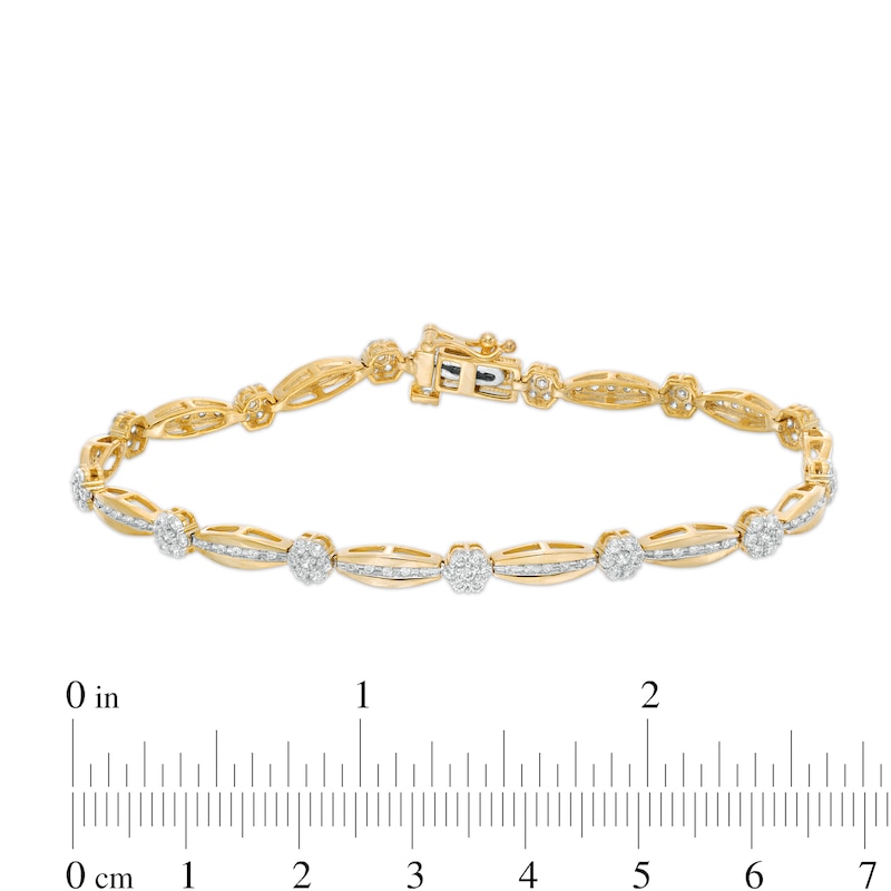 1.00 CT. T.W. Diamond Flower Station Line Bracelet in 10K Gold