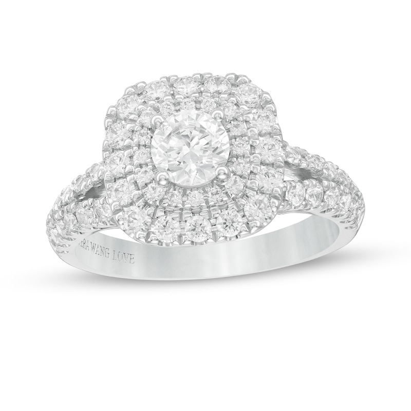 Vera Wang Love Collection 1.45 CT. T.W. Diamond Double Cushion Frame Engagement Ring in 14K White Gold