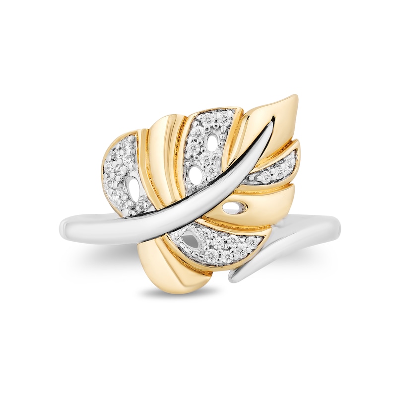 Enchanted Disney Moana 0.085 CT. T.W. Diamond Leaf Bypass Ring in Sterling Silver and 10K Gold