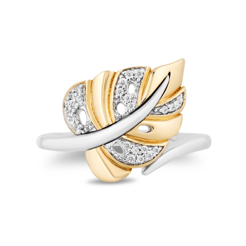 Enchanted Disney Moana 0.085 CT. T.W. Diamond Leaf Bypass Ring in Sterling Silver and 10K Gold