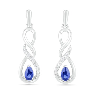 Pear-Shaped Lab-Created Blue and White Sapphire Cascading Infinity Drop Earrings in Sterling Silver