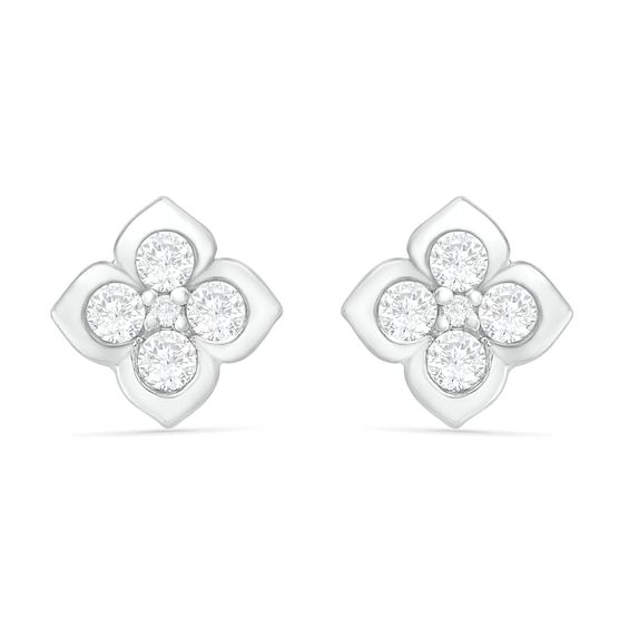Lab-Created White Sapphire Flower Stud Earrings in Sterling Silver