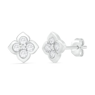 Lab-Created White Sapphire Flower Stud Earrings in Sterling Silver