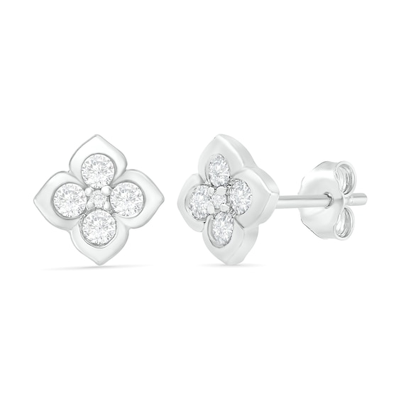 Lab-Created White Sapphire Flower Stud Earrings in Sterling Silver