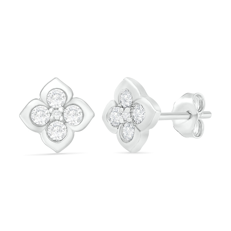 Lab-Created White Sapphire Flower Stud Earrings in Sterling Silver