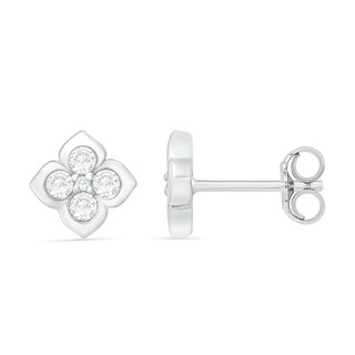 Lab-Created White Sapphire Flower Stud Earrings in Sterling Silver