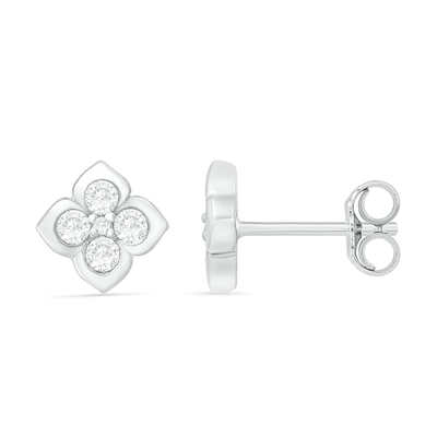 Lab-Created White Sapphire Flower Stud Earrings in Sterling Silver