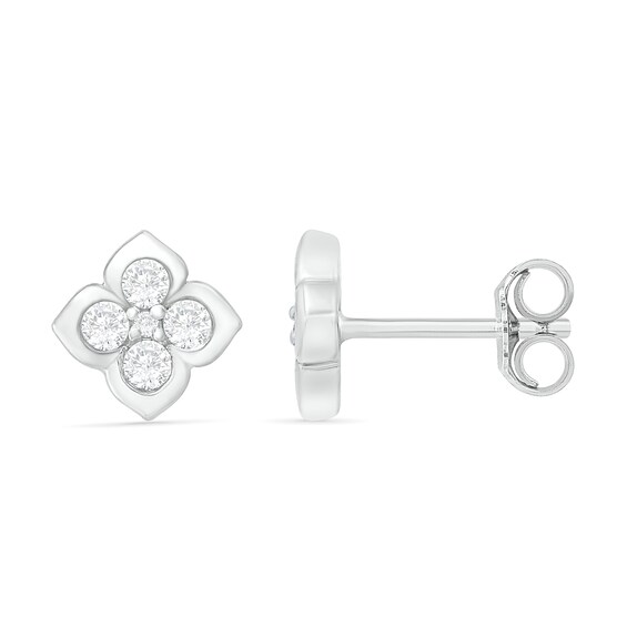 Lab-Created White Sapphire Flower Stud Earrings in Sterling Silver
