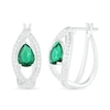 Thumbnail Image 1 of Pear-Shaped Lab-Created Emerald and White Sapphire Marquise Orbit Frame Hoop Earrings in Sterling Silver