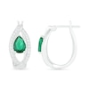 Thumbnail Image 2 of Pear-Shaped Lab-Created Emerald and White Sapphire Marquise Orbit Frame Hoop Earrings in Sterling Silver