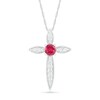 Thumbnail Image 1 of 4.0mm Lab-Created Ruby and White Sapphire Vintage-Style Cross Pendant in Sterling Silver