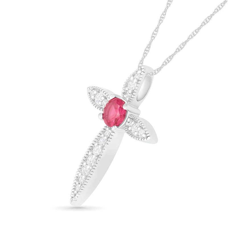 Main Image 2 of 4.0mm Lab-Created Ruby and White Sapphire Vintage-Style Cross Pendant in Sterling Silver