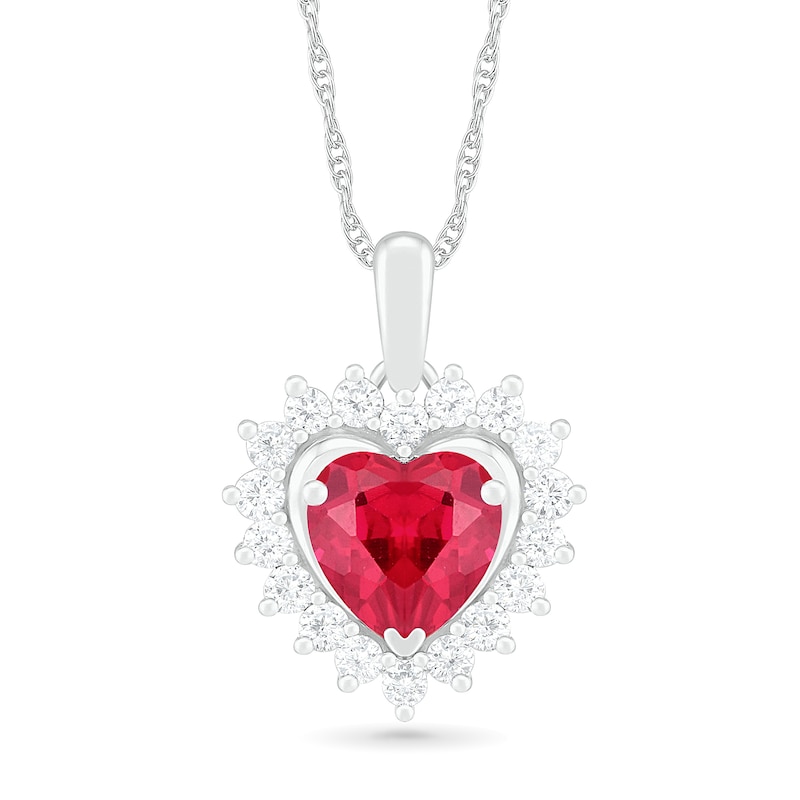 7.0mm Heart-Shaped Lab-Created Ruby and White Sapphire Shadow Frame Pendant in Sterling Silver|Peoples Jewellers