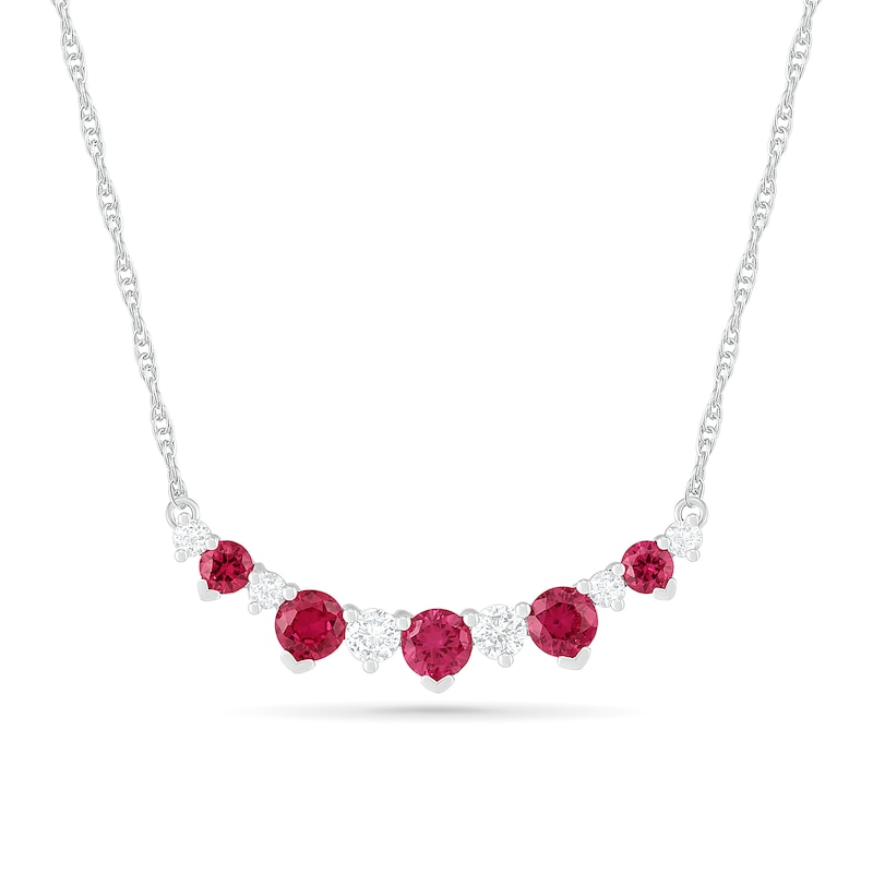 Lab-Created Ruby and White Sapphire Graduated Five Stone Curved Bar ...